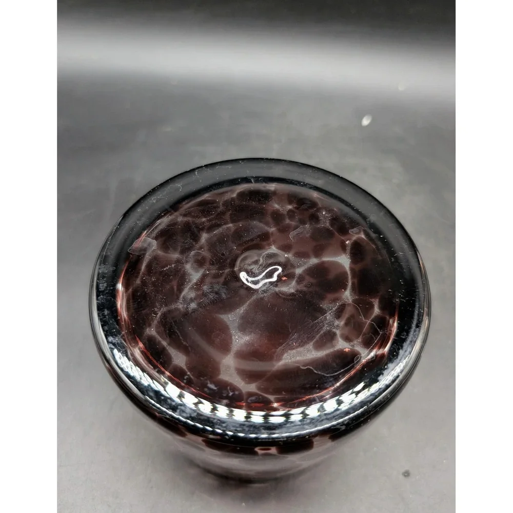 Hand‎ Blown Art Glass Tortoiseshell Votive Holder Plum Amethyst Spotted Tumbler